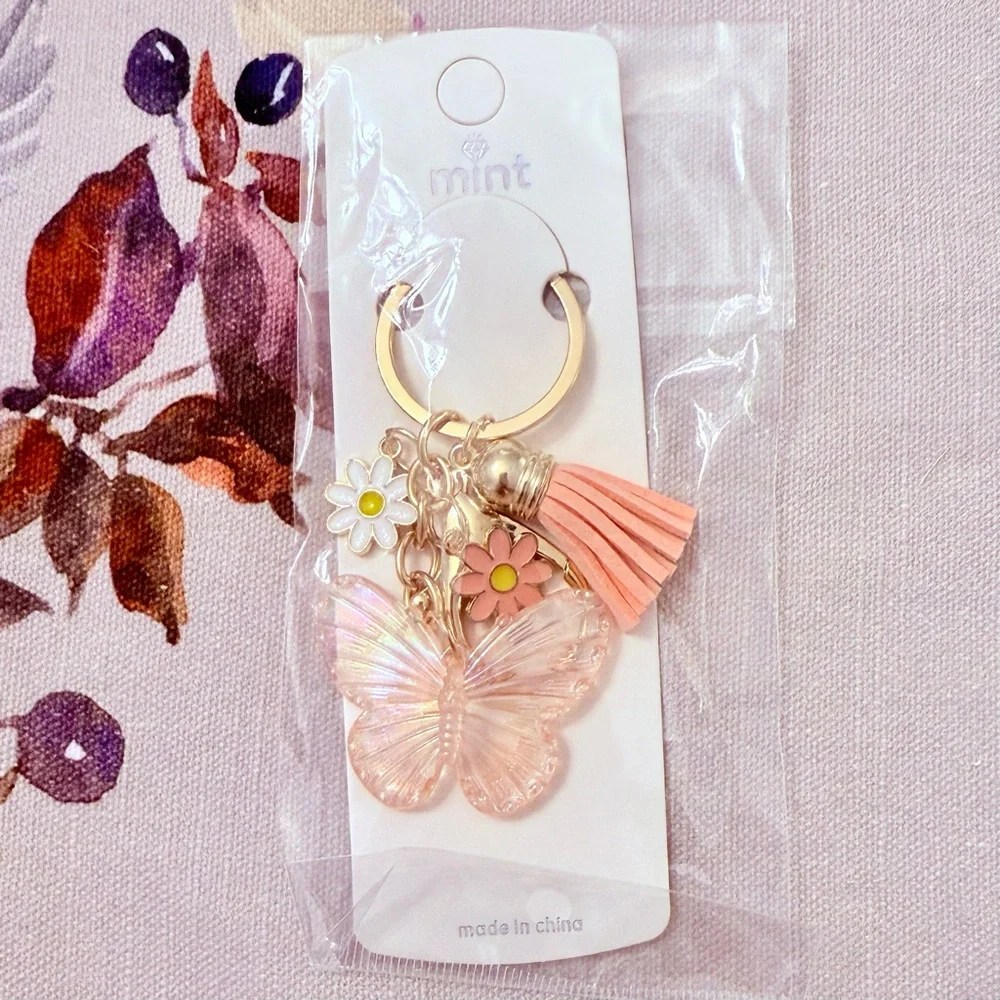 Mint Pink Butterfly Bag Charm Keychain - Picture 1 of 1